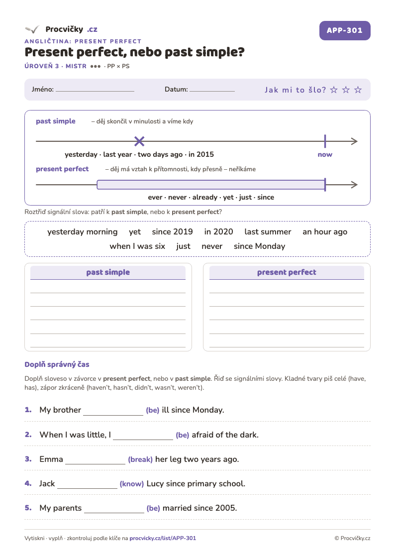 Náhled pracovního listu Present perfect, nebo past simple?