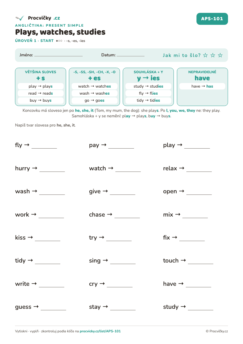 Present simple – pracovní listy z angličtiny pro 5. a 6. třídu (PDF ...