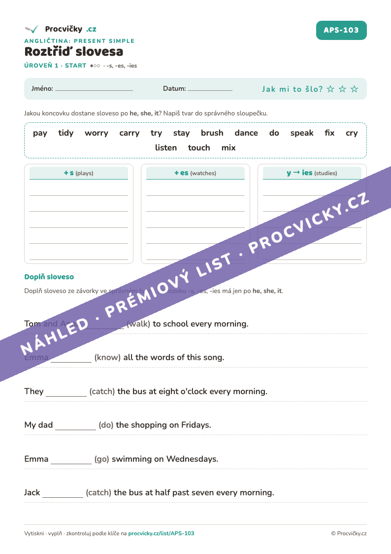 Present simple – pracovní listy z angličtiny pro 5. a 6. třídu (PDF ...