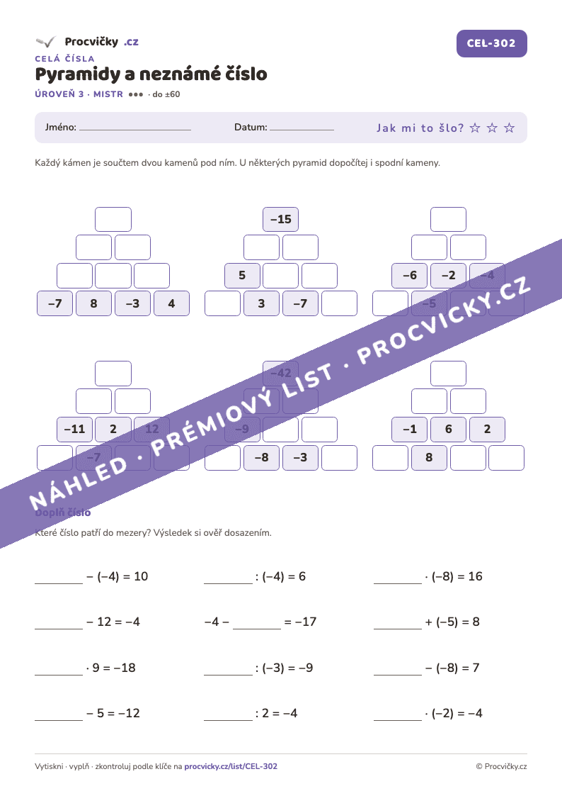 Náhled listu Pyramidy a neznámé číslo