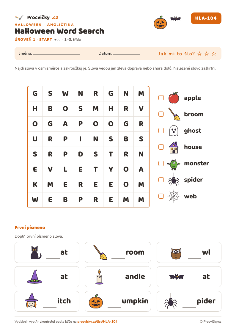 Náhled listu Halloween Word Search