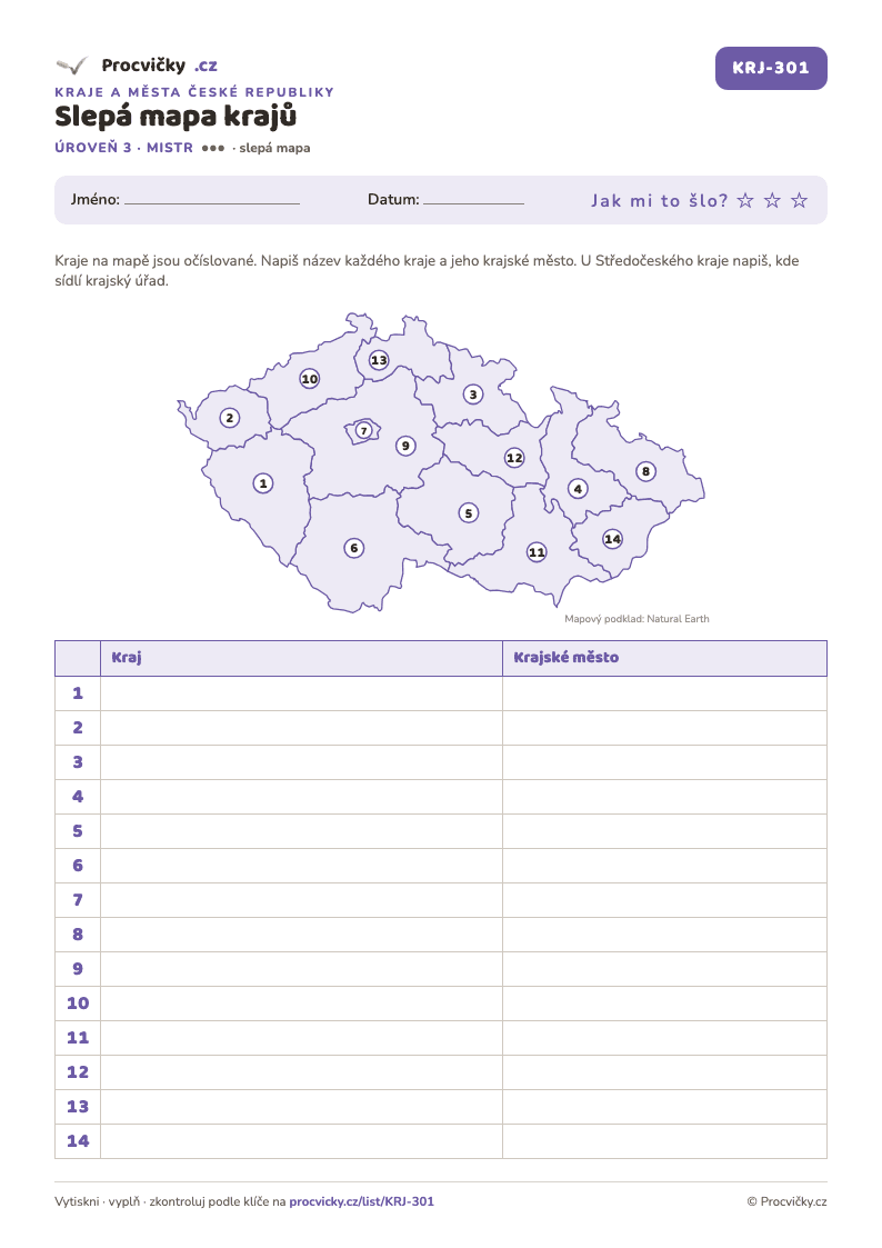 Náhled listu Slepá mapa krajů