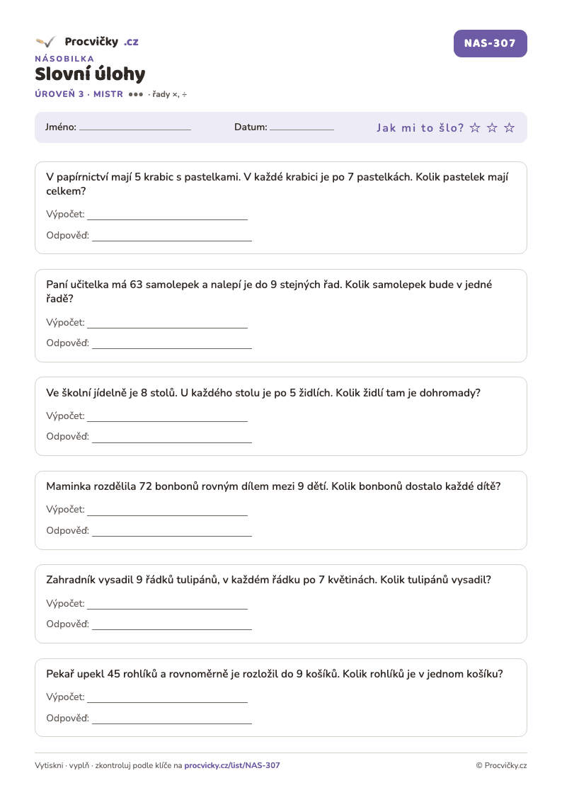 Náhled listu Slovní úlohy