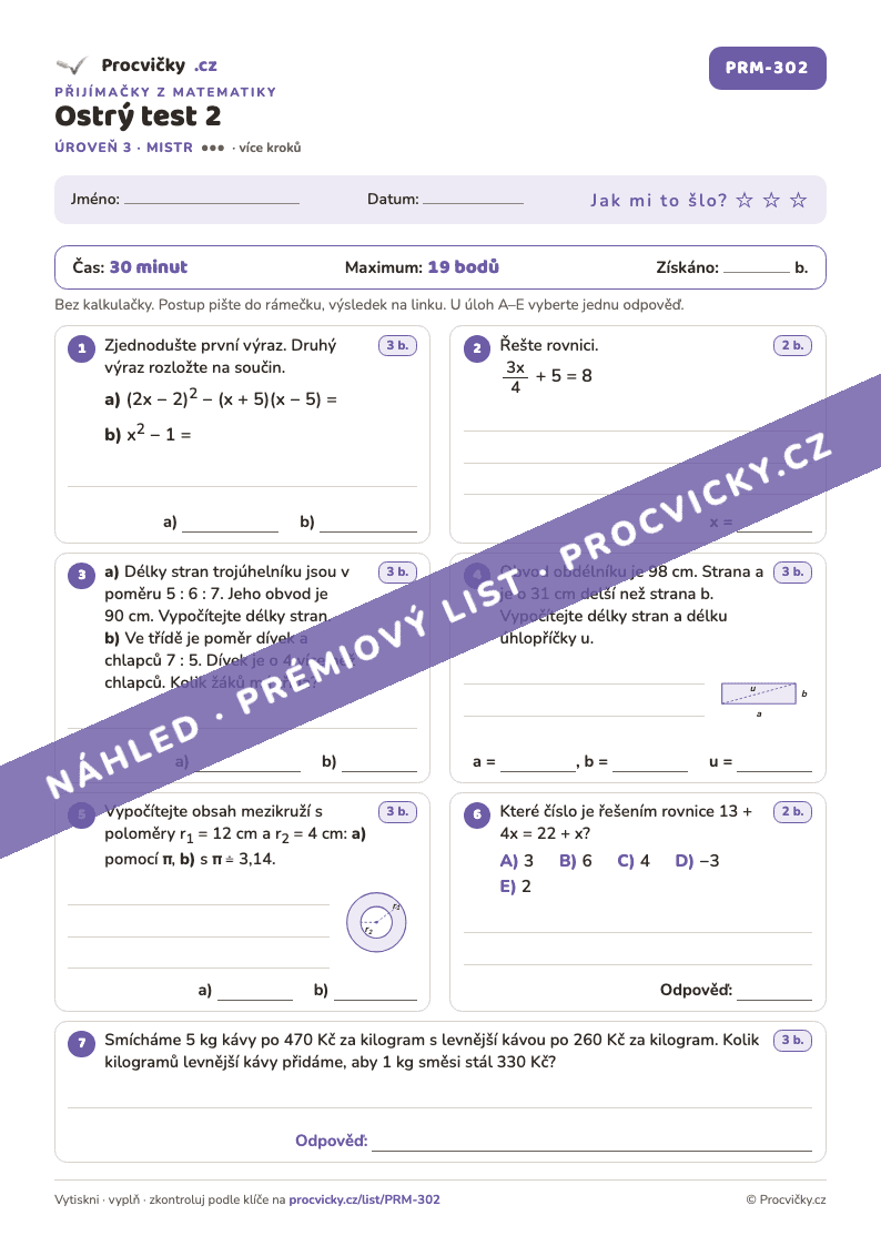 Náhled pracovního listu Ostrý test 2