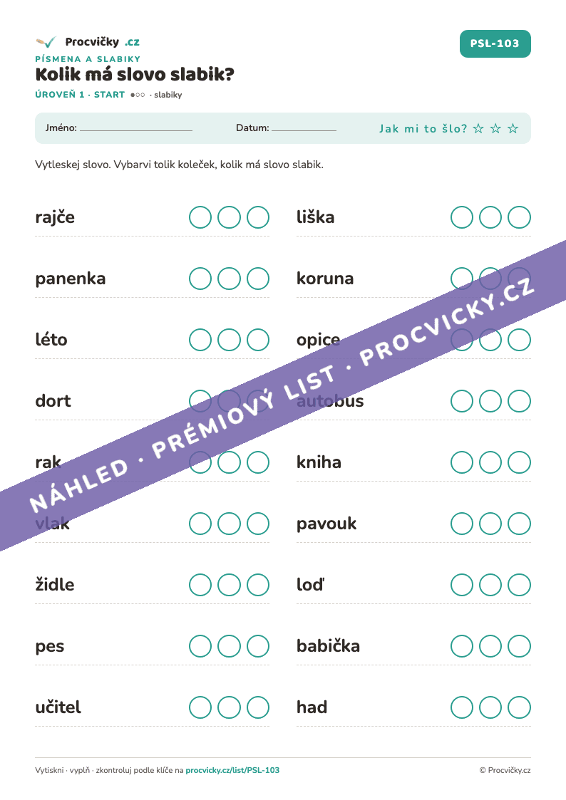 Náhled pracovního listu Kolik má slovo slabik?