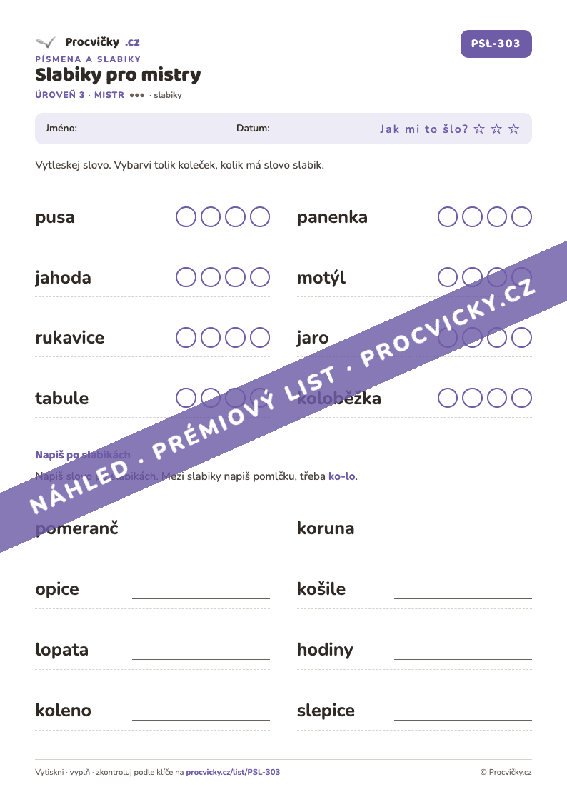 Náhled pracovního listu Slabiky pro mistry